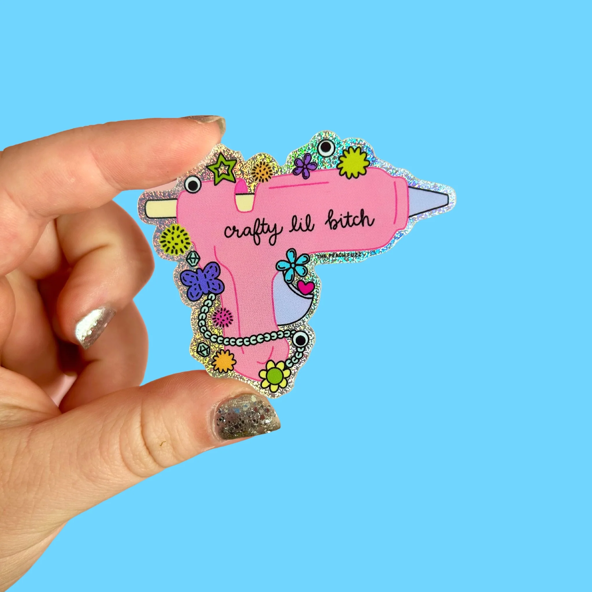 Crafty Lil Bitch Hot Glue Gun Glitter Sticker - Image 2